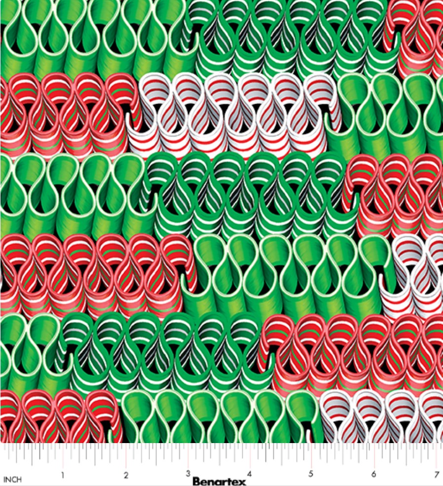 Benartex Sweet Holidays Ribbon Candy Multicolor Christmas 100% Cotton Fabric