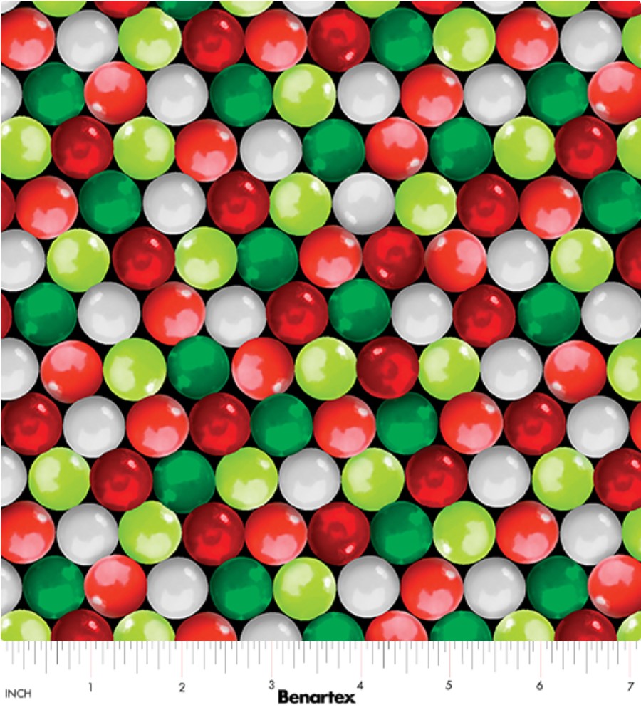 Benartex Sweet Holidays Gumballs Multicolor Christmas 100% Cotton Fabric