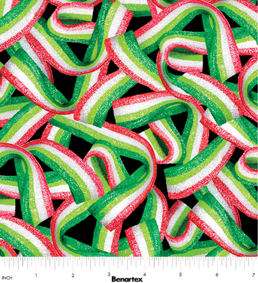 Benartex Sweet Holidays Candy Belts Multicolor Christmas 100% Cotton Fabric