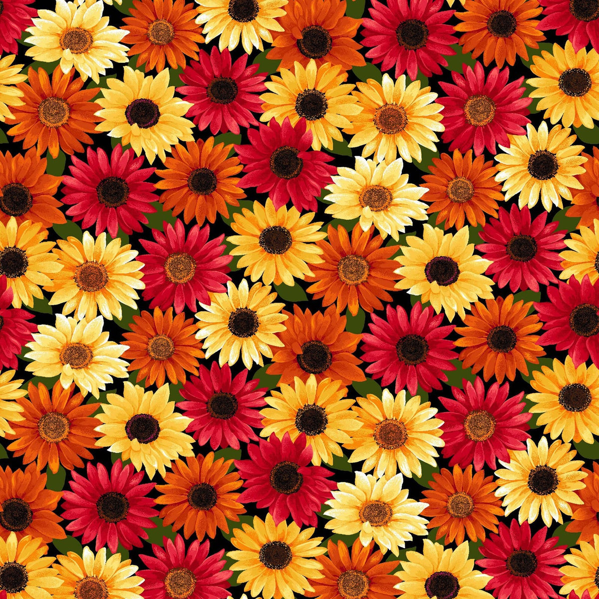 Thanksgiving Sunflowers on Brown 100% Cotton By the Yard