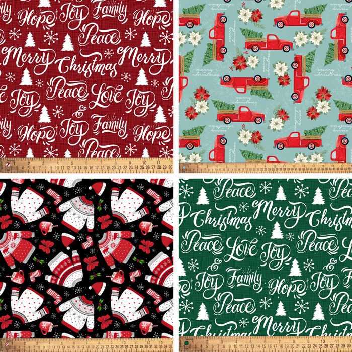 David Textiles Christmas 100% Cotton Precut Fabric Bundles