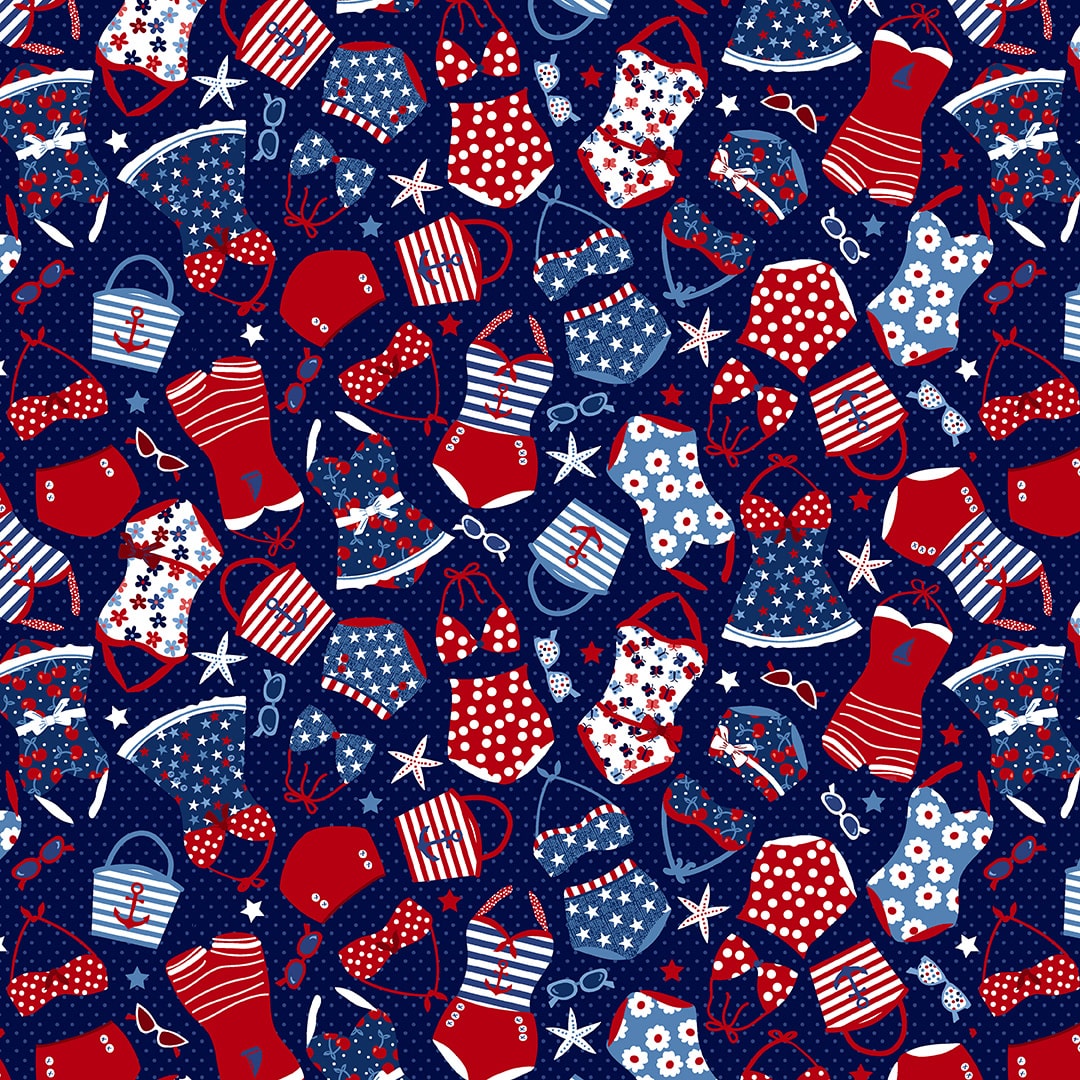 Star Spangled Beach Collection Patriotic Studio E By the Yard 100% Cotton Red White Blue