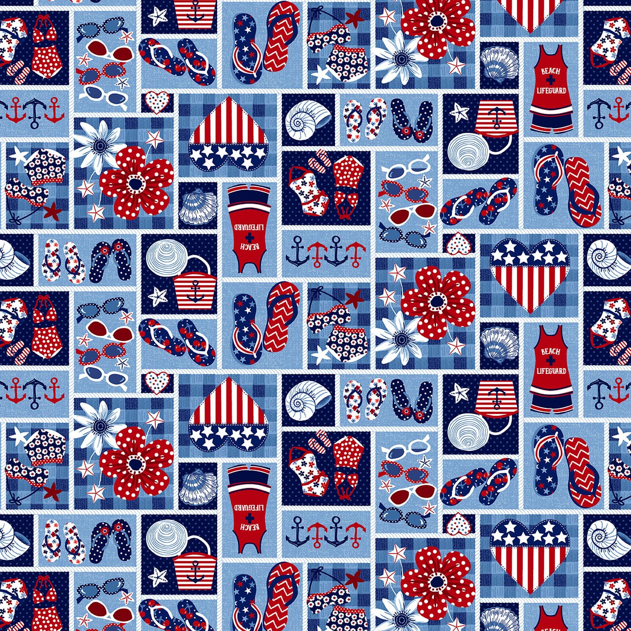 Star Spangled Beach Collection Patriotic Studio E By the Yard 100% Cotton Red White Blue