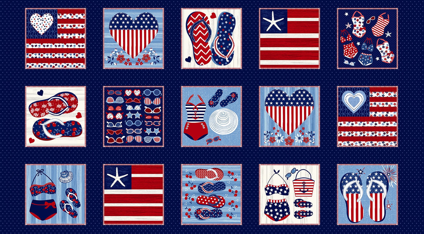 Star Spangled Beach Collection Patriotic Studio E By the Yard 100% Cotton Red White Blue