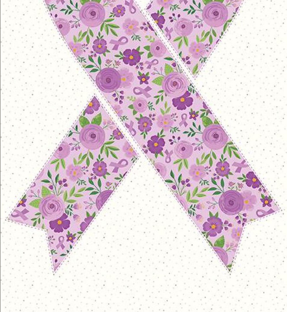 24 Inch Strength In Lavender Ribbon Panel Breast Cancer Awareness Riley Blake 100% Cotton