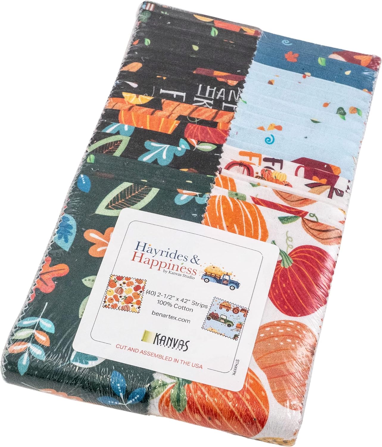 40 2.5" Strips Strip-pies Hayrides and Happiness Benartex 100% Cotton Autumn Jelly Roll