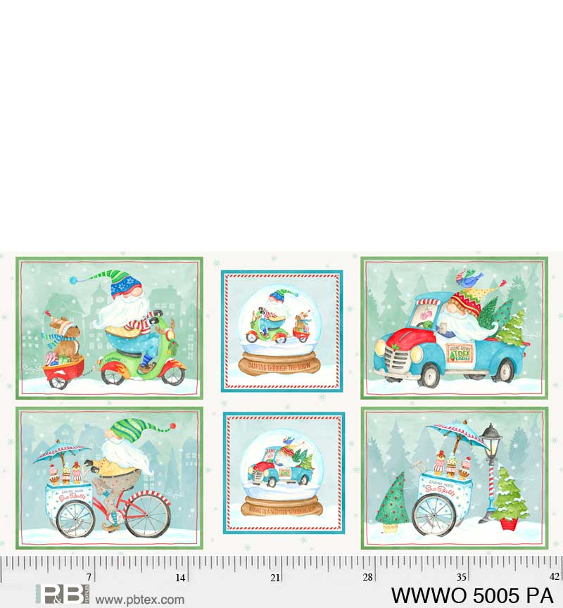 44 x 24 Christmas Gnomes Panel Wheeling Winter Wonderland 100% Cotton Fabric