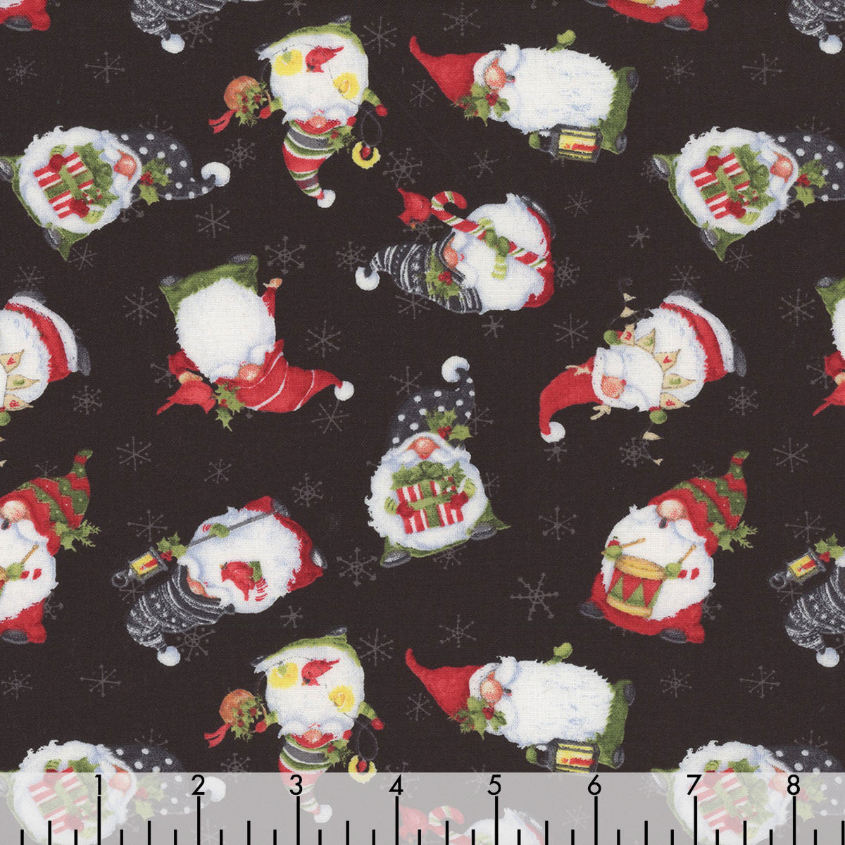 44 x 36 Baby It's Gnomes Out Tossed Gnomes Black Wilmington Prints 100% Cotton Christmas