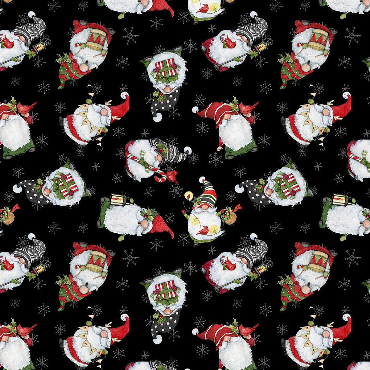 44 x 36 Baby It's Gnomes Out Tossed Gnomes Black Wilmington Prints 100% Cotton Christmas