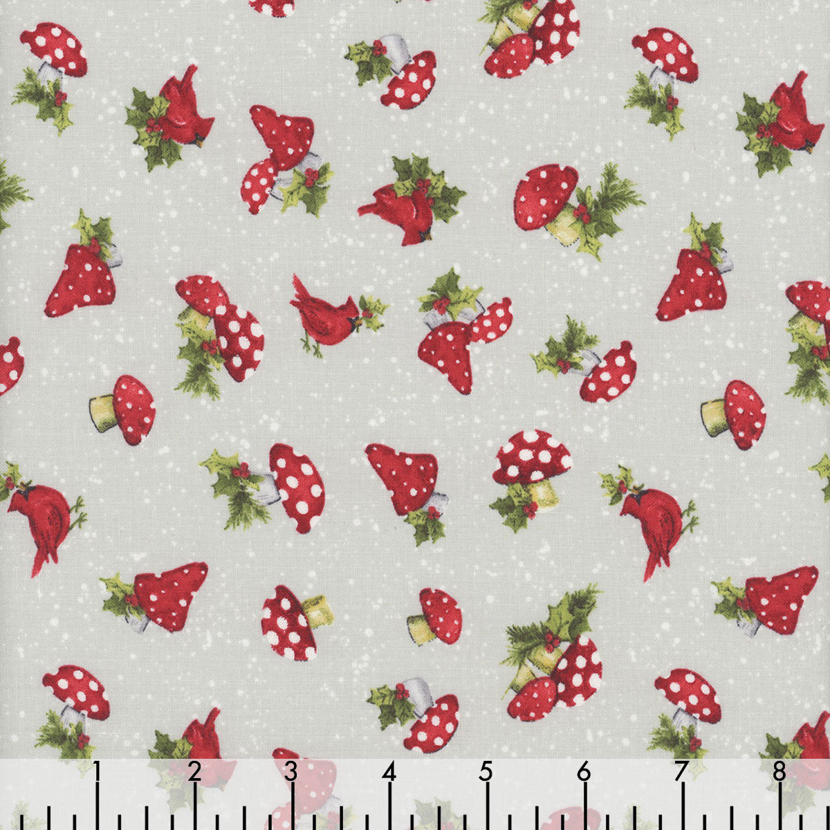 44 x 36 Baby It's Gnomes Out Tossed Mushrooms Grey Wilmington Prints 100% Cotton Christmas