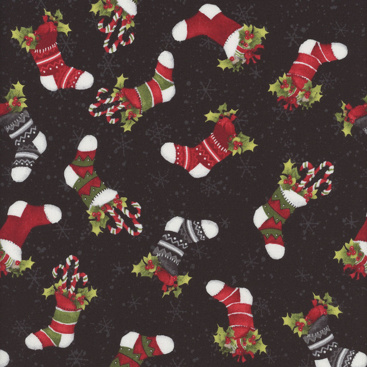 44 x 36 Baby It's Gnomes Out Tossed Stockings Black Wilmington Prints 100% Cotton Christmas