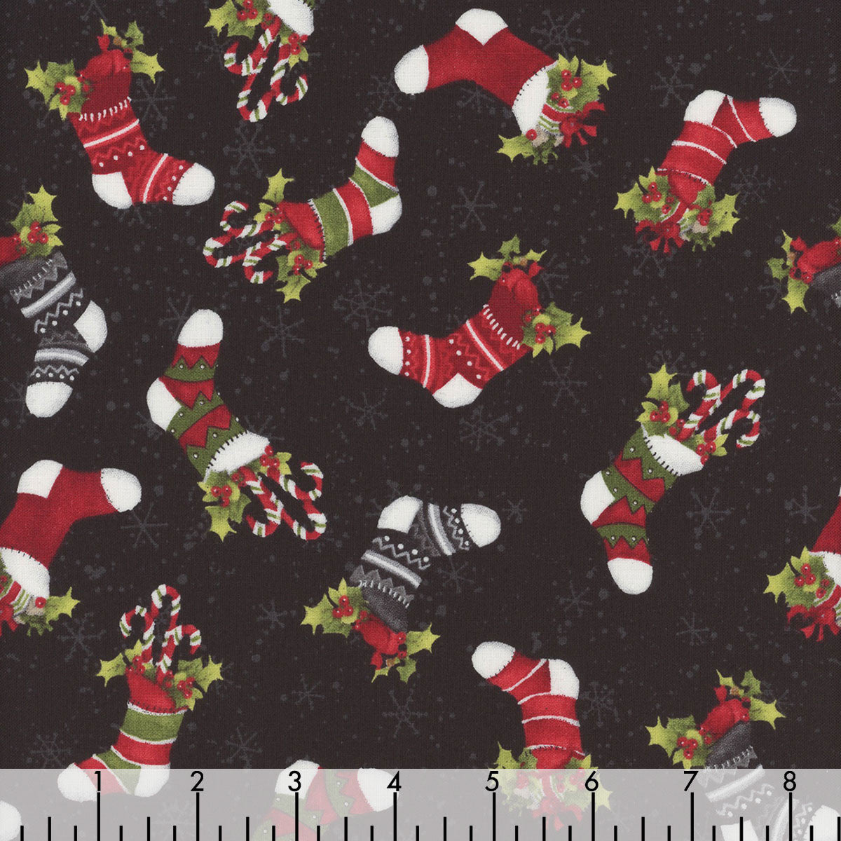 44 x 36 Baby It's Gnomes Out Tossed Stockings Black Wilmington Prints 100% Cotton Christmas