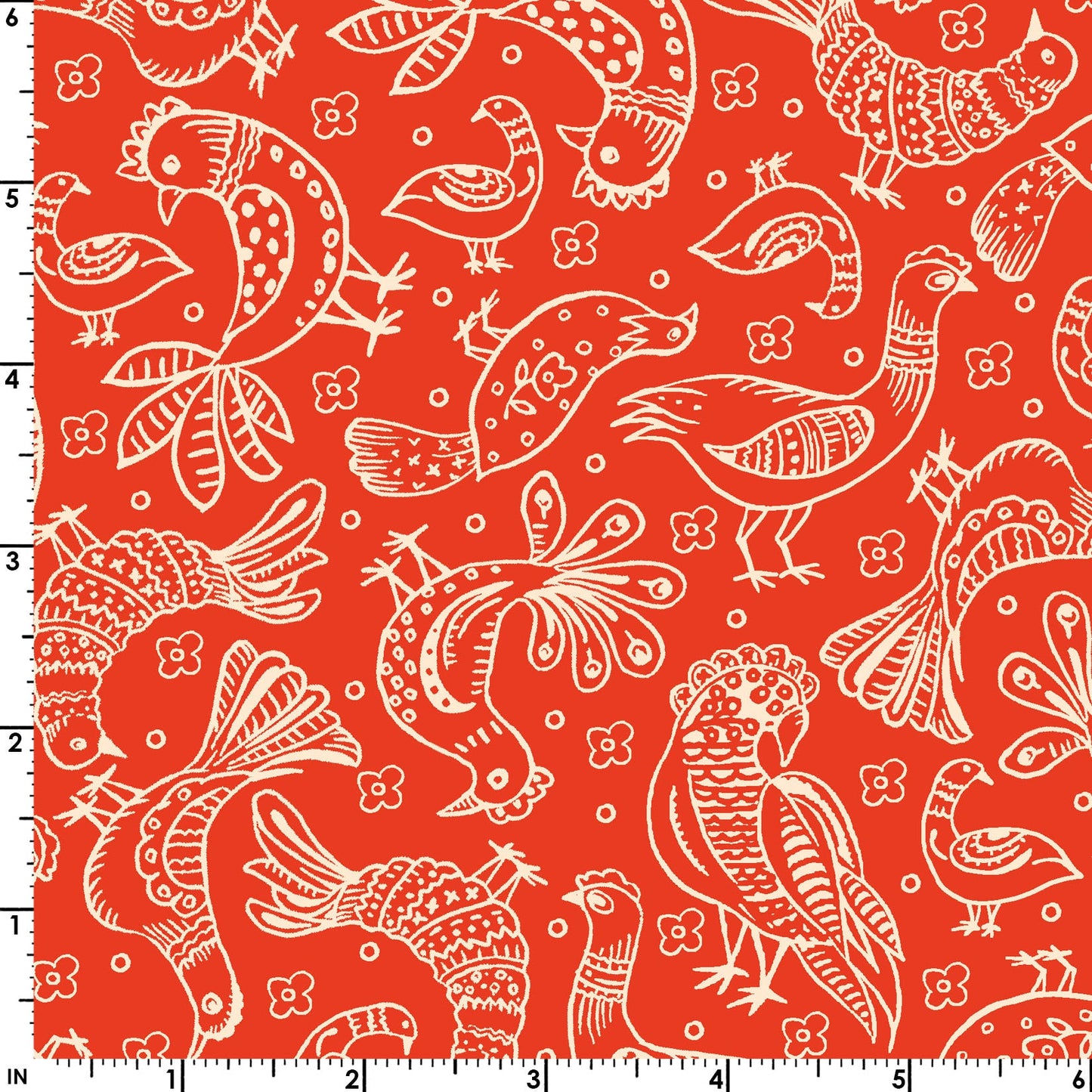 44 x 36 Birds on Red Maywood Studio 100% Cotton Floral