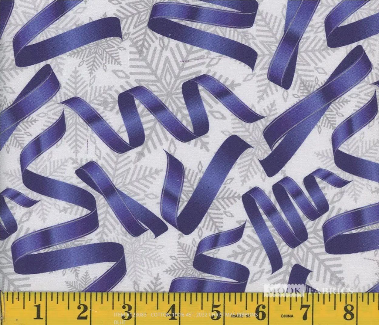 44 x 36 Blue Ribbons Silver Snowflakes Christmas 100% Cotton Fabric