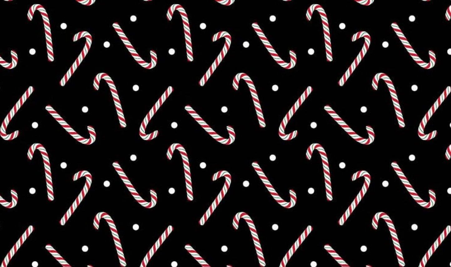 44 x 36 Candy Canes on Black Keeping Cozy Christmas Benartex Black 100% Cotton