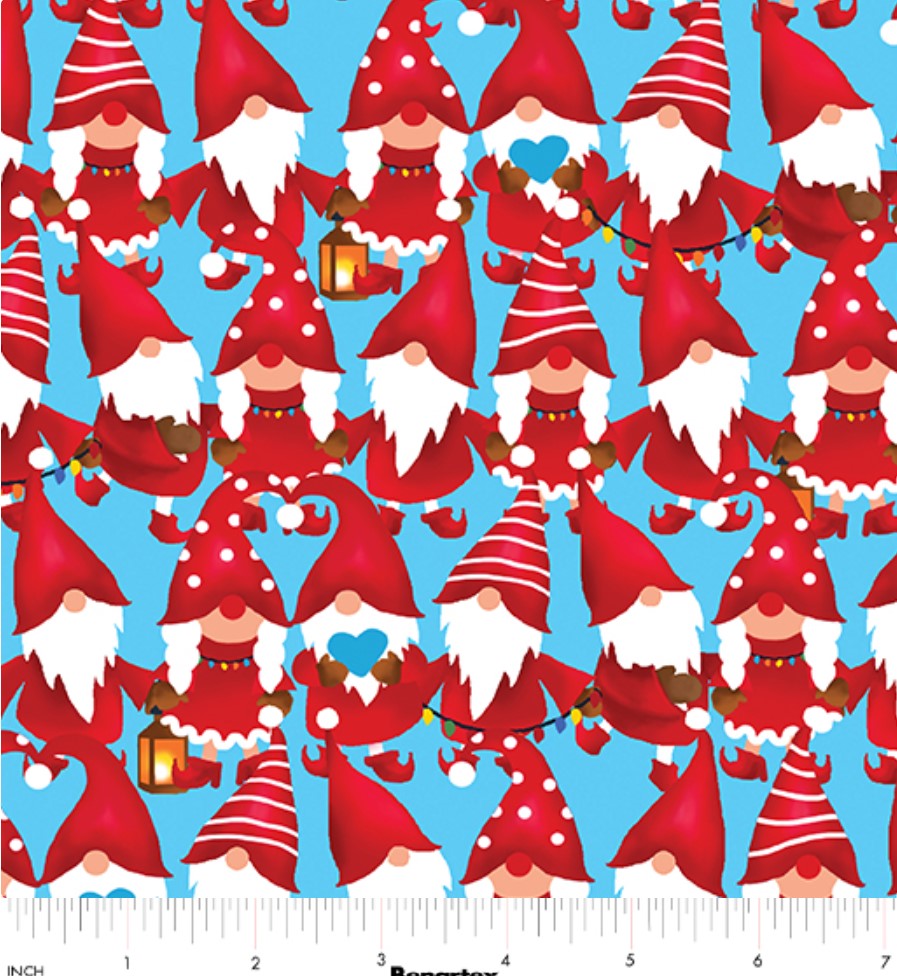 44 x 36 Chillin with my Gnomies on Sky Blue Benartex 100% Cotton Christmas