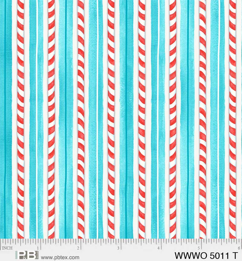 44 x 36 Christmas Candy Cane Teal Stripes 100% Cotton Fabric