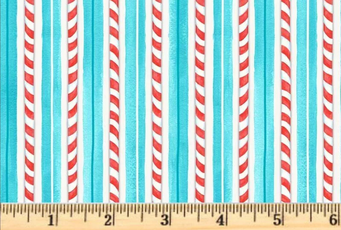 44 x 36 Christmas Candy Cane Teal Stripes 100% Cotton Fabric
