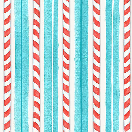 44 x 36 Christmas Candy Cane Teal Stripes 100% Cotton Fabric