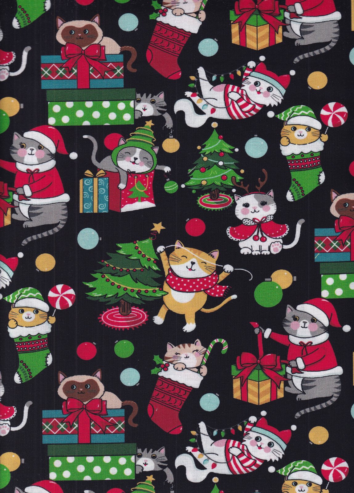 44 x 36 Christmas Catnip XMAS Cats Fabric Traditions 100% Cotton