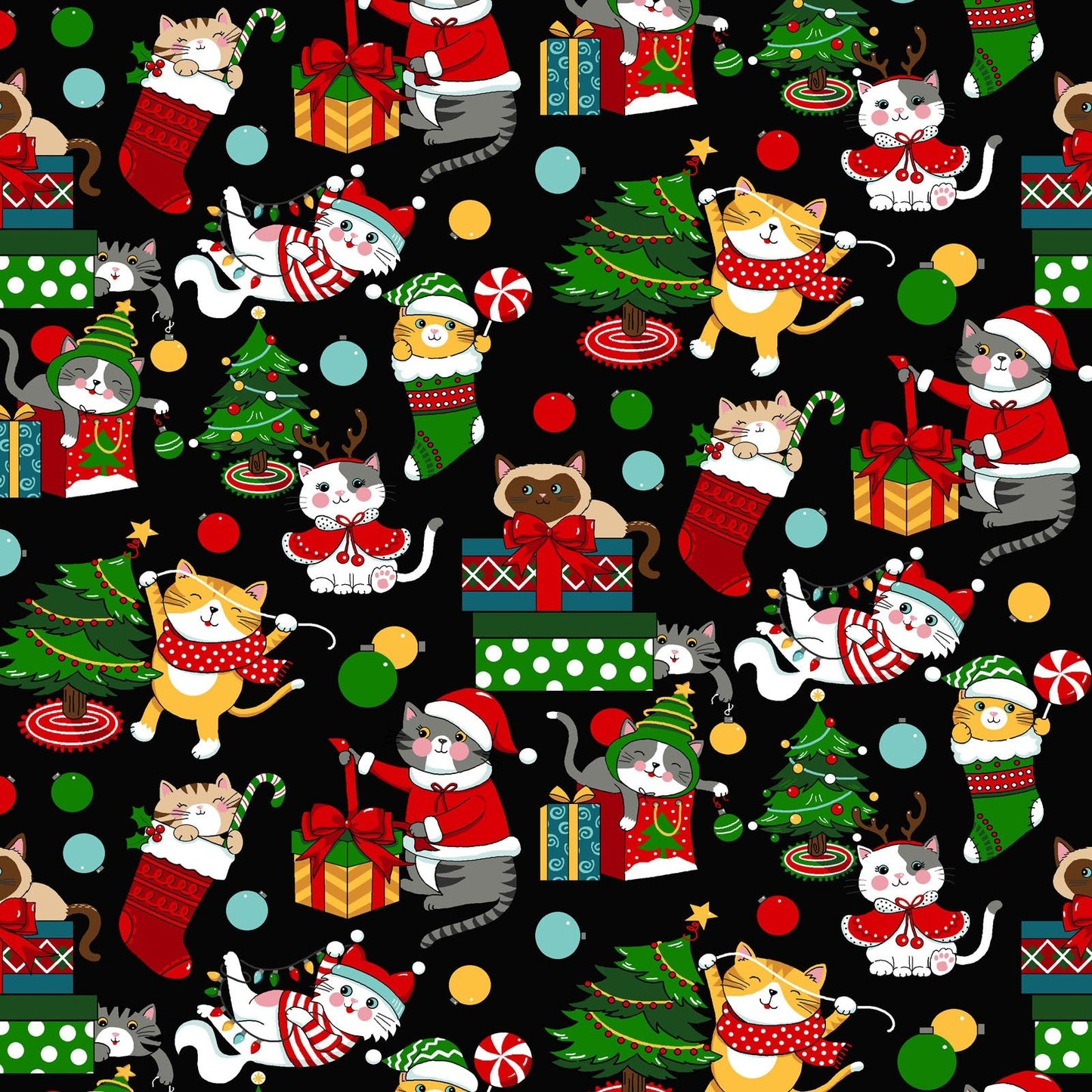44 x 36 Christmas Catnip XMAS Cats Fabric Traditions 100% Cotton