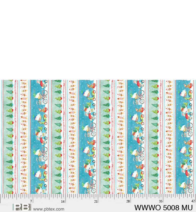 44 x 36 Christmas Gnomes Border Stripe 100% Cotton Fabric