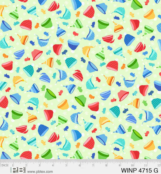 44 x 36 Christmas Mittens and Hats on Light Green 100% Cotton Fabric