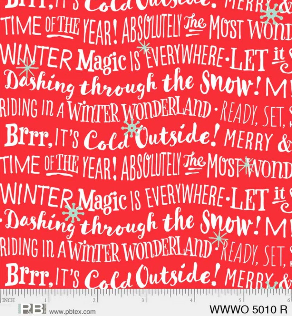 44 x 36 Christmas Wavy Text on Red 100% Cotton Fabric
