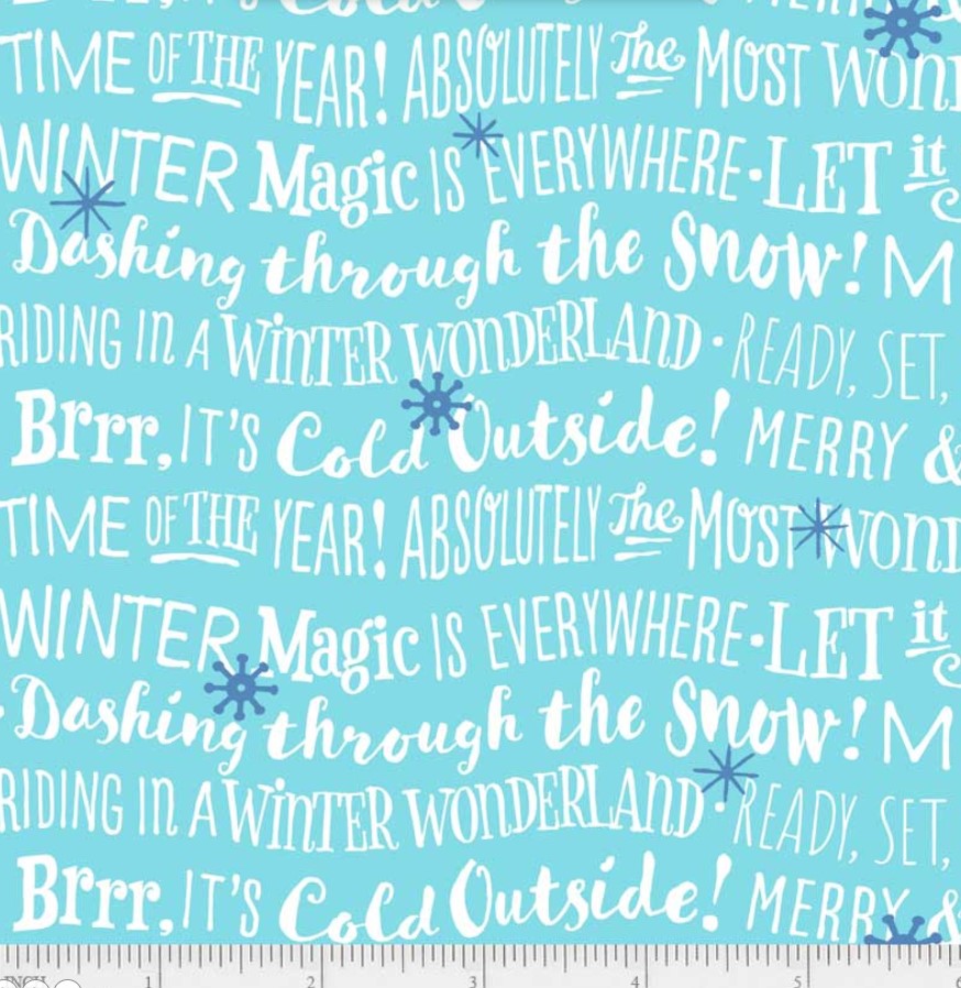 44 x 36 Christmas Wavy Text on Teal 100% Cotton Fabric