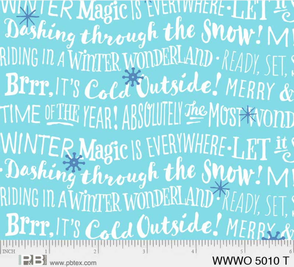 44 x 36 Christmas Wavy Text on Teal 100% Cotton Fabric