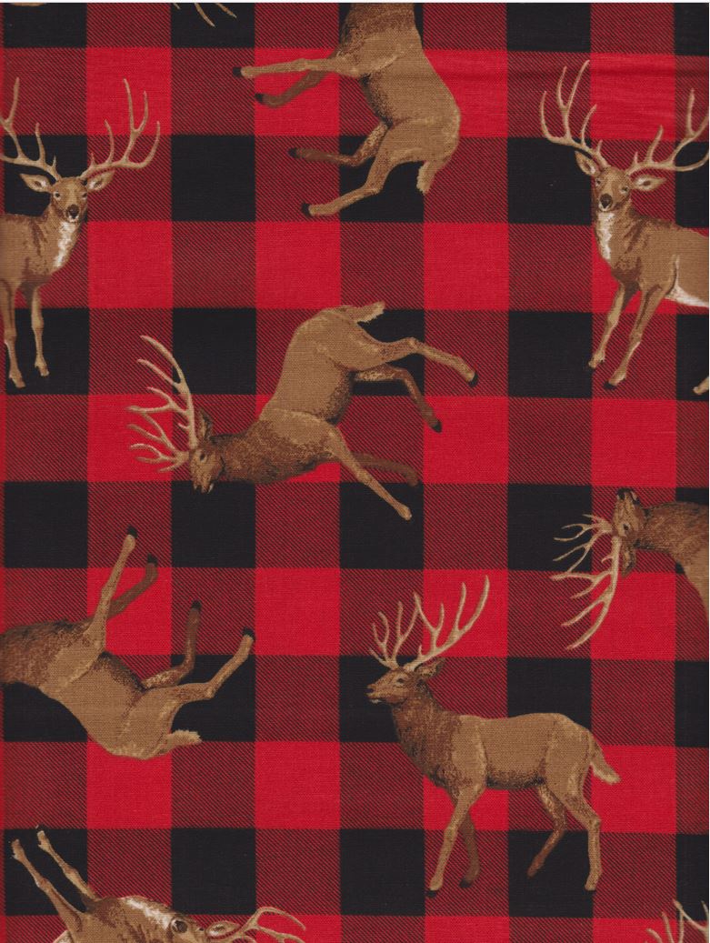 Fabric Traditions Christmas Deer on Red Plaid 100% Cotton Price per Yard