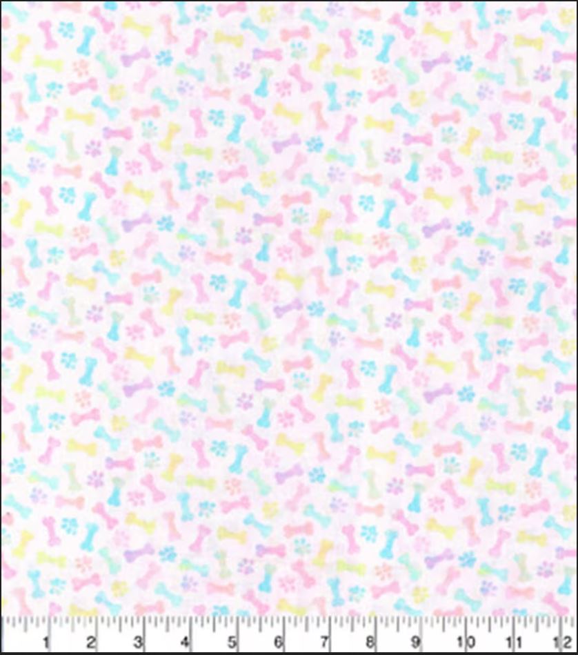 44 x 36 Easter Puppy Paws and Bones Pink Fabric Traditions 100% Cotton