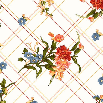 44 x 36 Floral Belle Epoque Bias Plaid Floral on Cream 100% Cotton