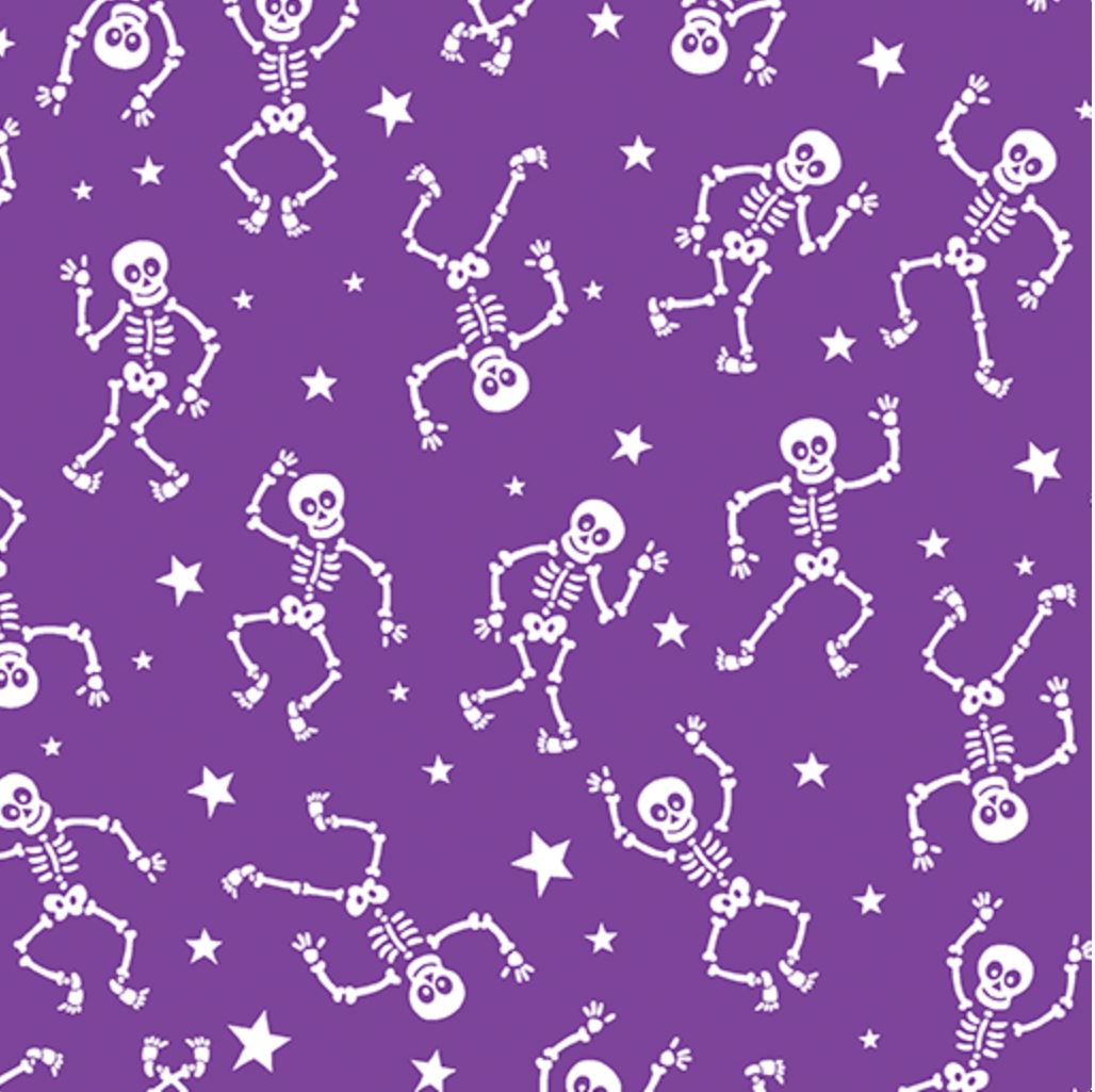 Benartex Glowoween Skeletons On Purple Glow in the Dark Halloween
