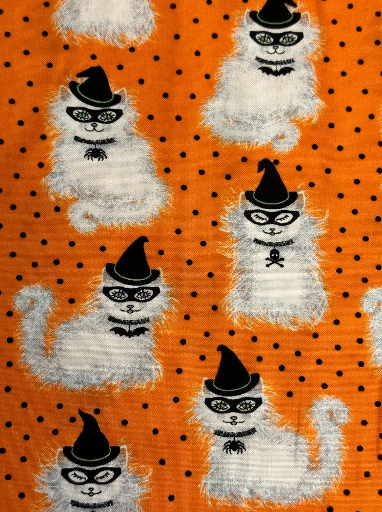 44 x 36 Halloween Spell on You Cats on Orange Fabric Traditions 100% Cotton