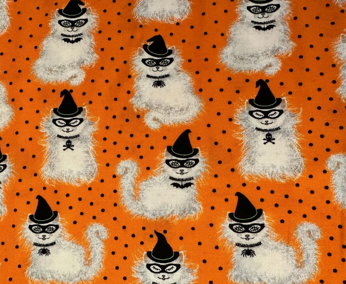44 x 36 Halloween Spell on You Cats on Orange Fabric Traditions 100% Cotton