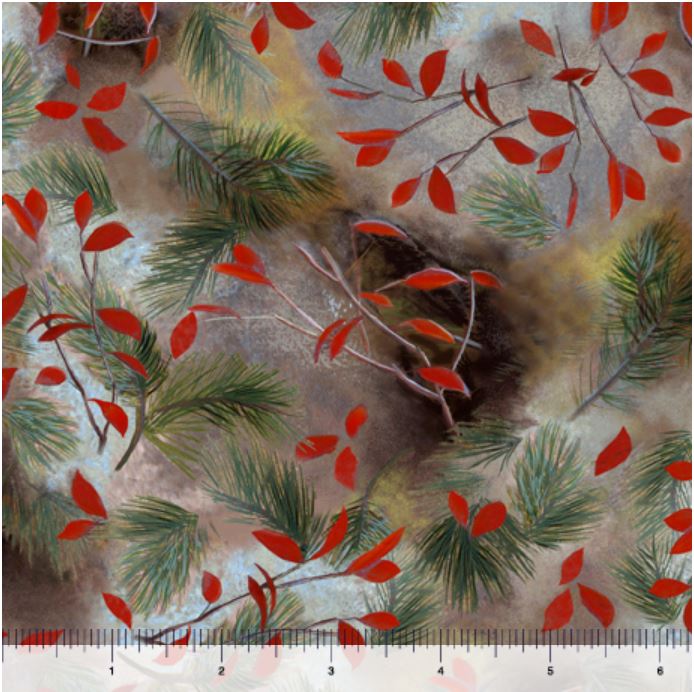 44 x 36 Leaf Vine on Grey Timberland Bears Quilting Treasures 100% Cotton Christmas