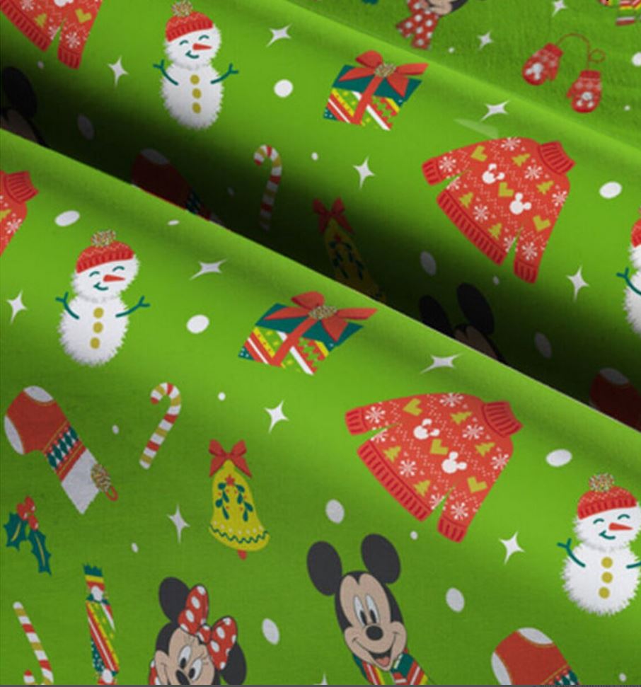 44 x 36 Licensed Mickey and Minnie Xmas Icons on Green Christmas Springs Creative 100% Cotton