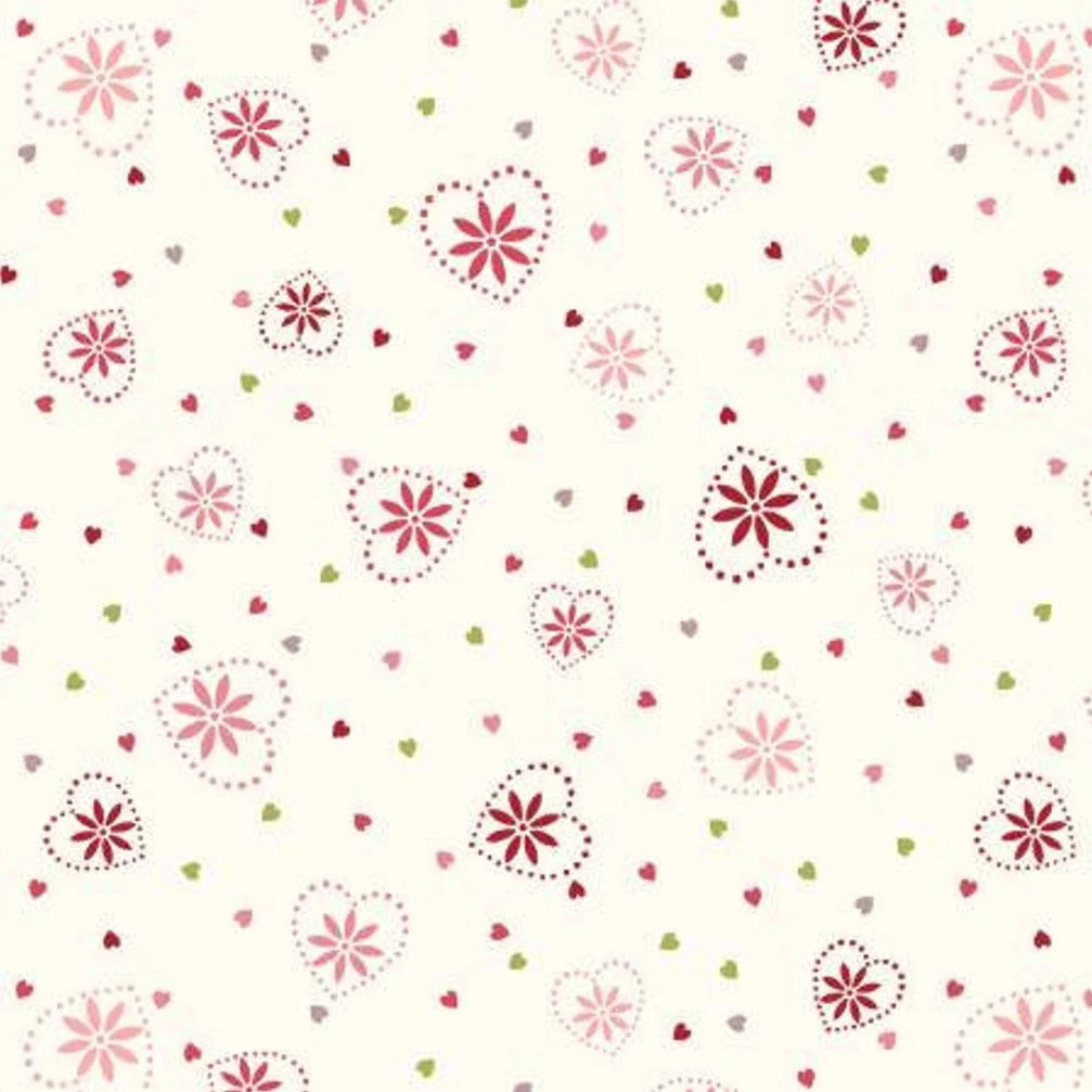 44 x 36 Love Birds Hearts on White 100% Cotton Fabric Valentine