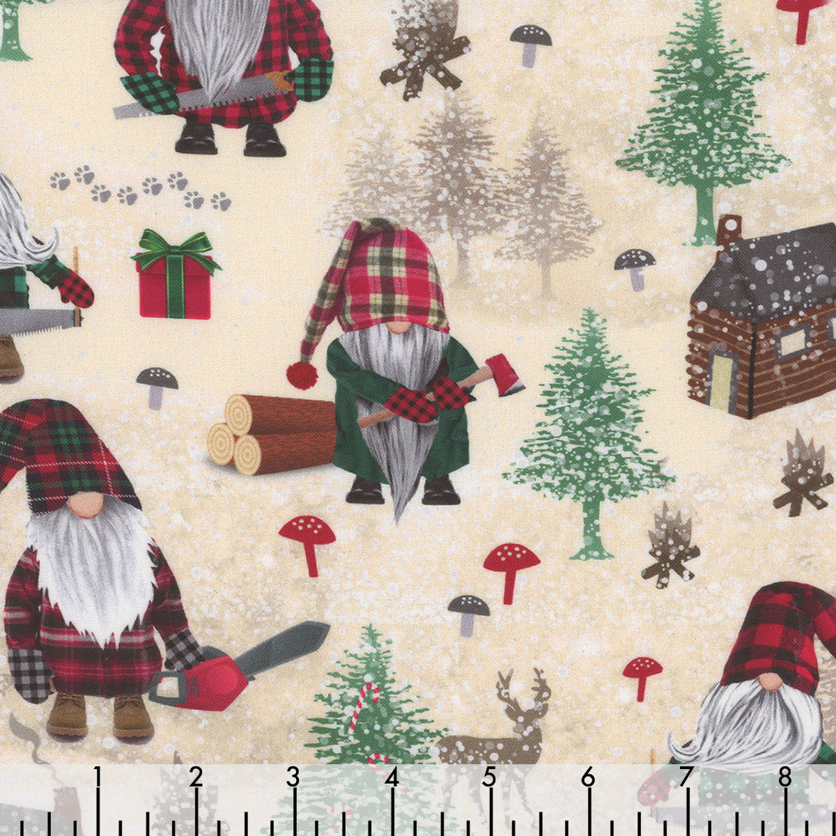 44 x 36 Lumberjack Gnomes Cream 100% Cotton Timeless Treasures Thanksgiving Christmas