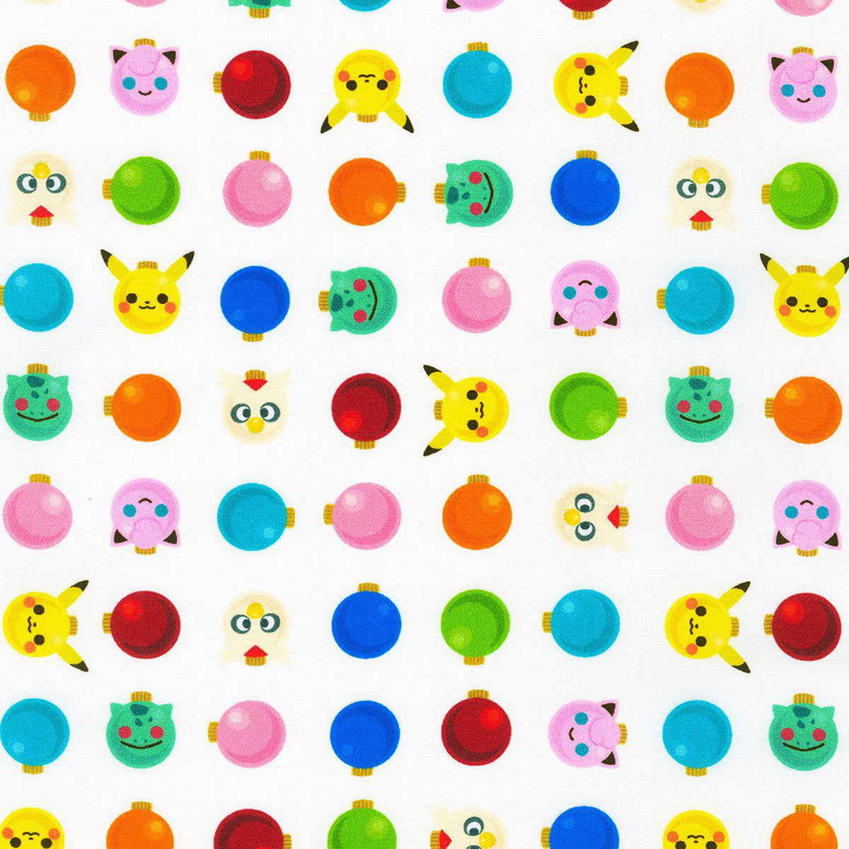 44 x 36 Pikachu's Holiday by Pokemon Pikachu Ornaments White Christmas Fabric Robert Kaufman 100% Cotton