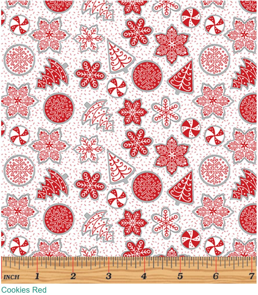 44 x 36 Red Sugar Cookies on White Benartex Christmas Metallic 100% Cotton Fabric