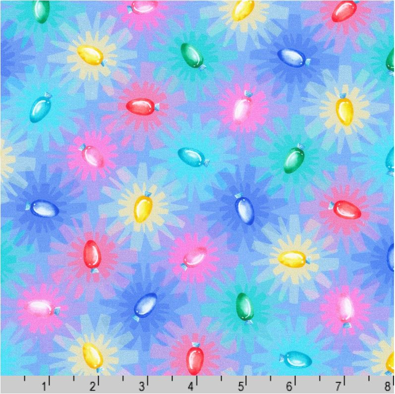 44 x 36 Robert Kaufman Christmas Lights on Periwinkle AfterGlow 100% Cotton
