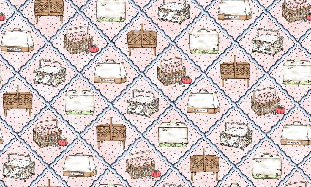 44 x 36 Sewing Diamond Ric Rac on Pink 100% Cotton Novelty