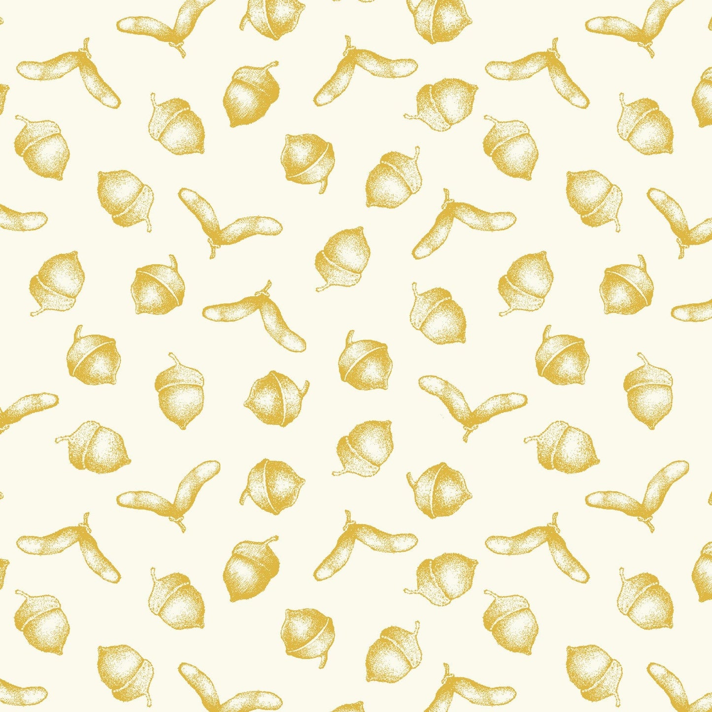 Thanksgiving Fat Quarters Set of 4 Gold Metallic on Cream 100% Cotton Fabric