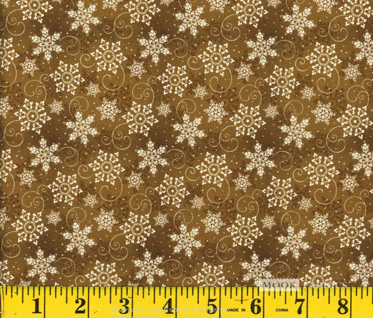 44 x 36 Snowflakes on Gold Christmas 100% Cotton Fabric