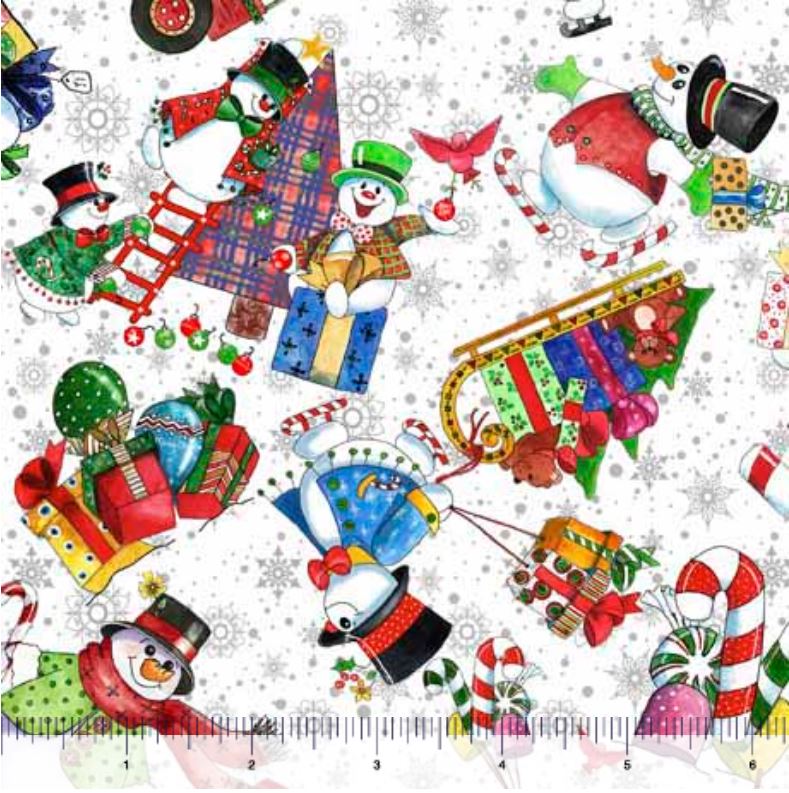 44 x 36 Snowman toss on White Quilting Treasures 100% Cotton Christmas