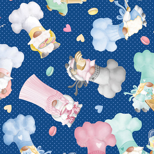 Benartex Novelty Gnomebody Bakes it Better Sweet Gnomes Blue 100% Cotton