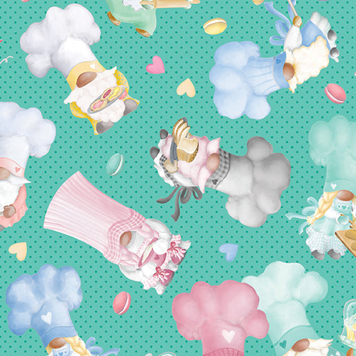 44 x 36 Sweet Gnomes Jade Green Benartex 100% Cotton All over print Easter