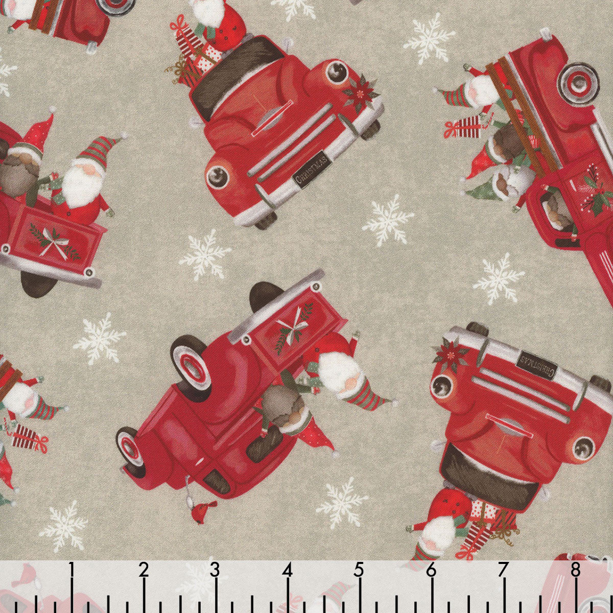 44 x 36 Timeless Treasures Christmas Truck And Gnome Beige Let It Snow 100% Cotton Fabric